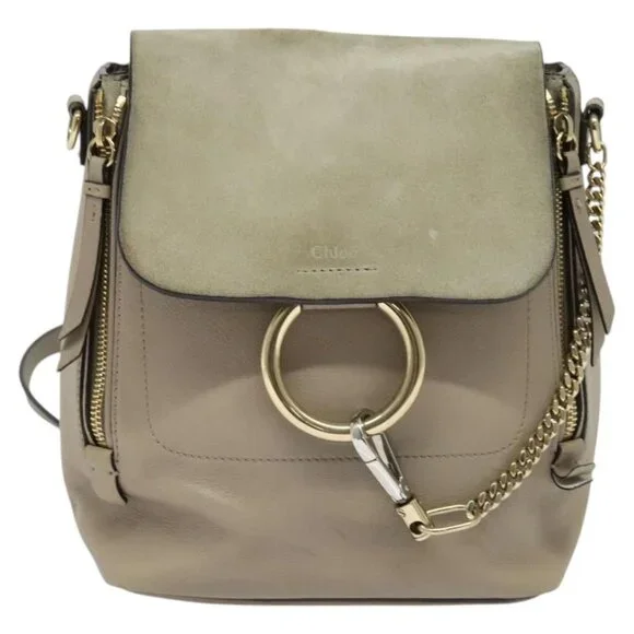 Chloe Fay Shoulder Bag Suede Leather Gray Gold Auth